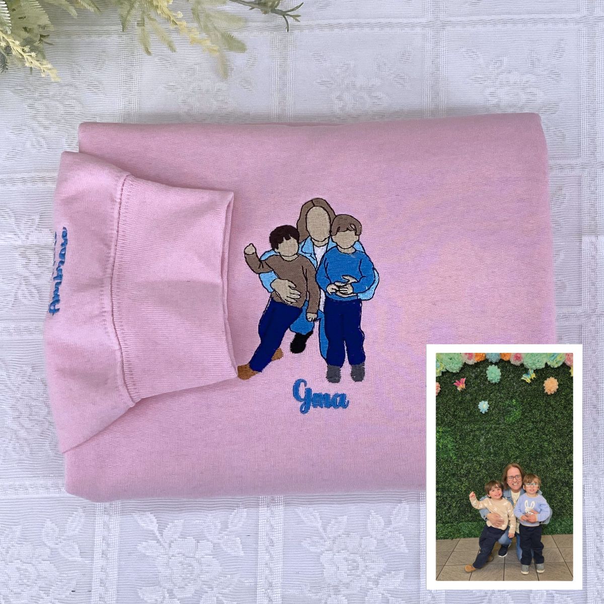 Custom Embroidered Sister Portrait Sweatshirt - Full-Color Personalized Hoodie Photo Gift