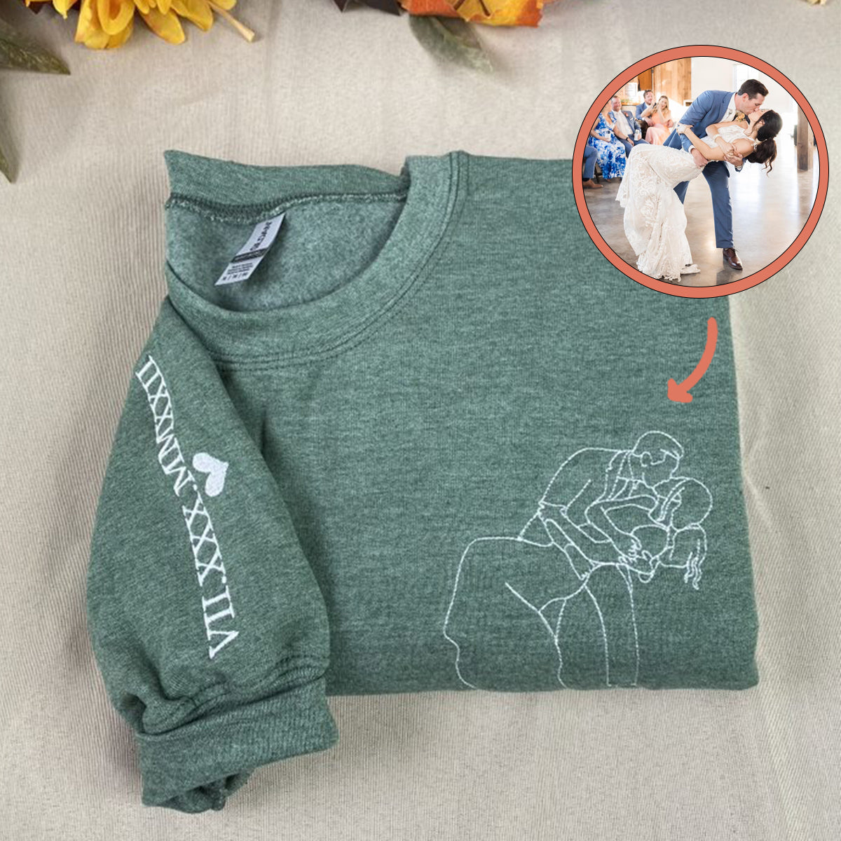 Custom Embroidered Roman Numeral Sweatshirts & Hoodies with Boyfriend & Girlfriend Portrait Outline – Personalized Gift