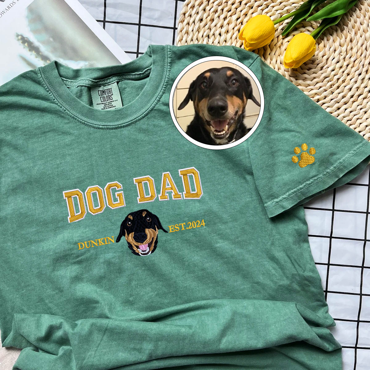 Custom Embroidered Varsity Dog Dad T-Shirt