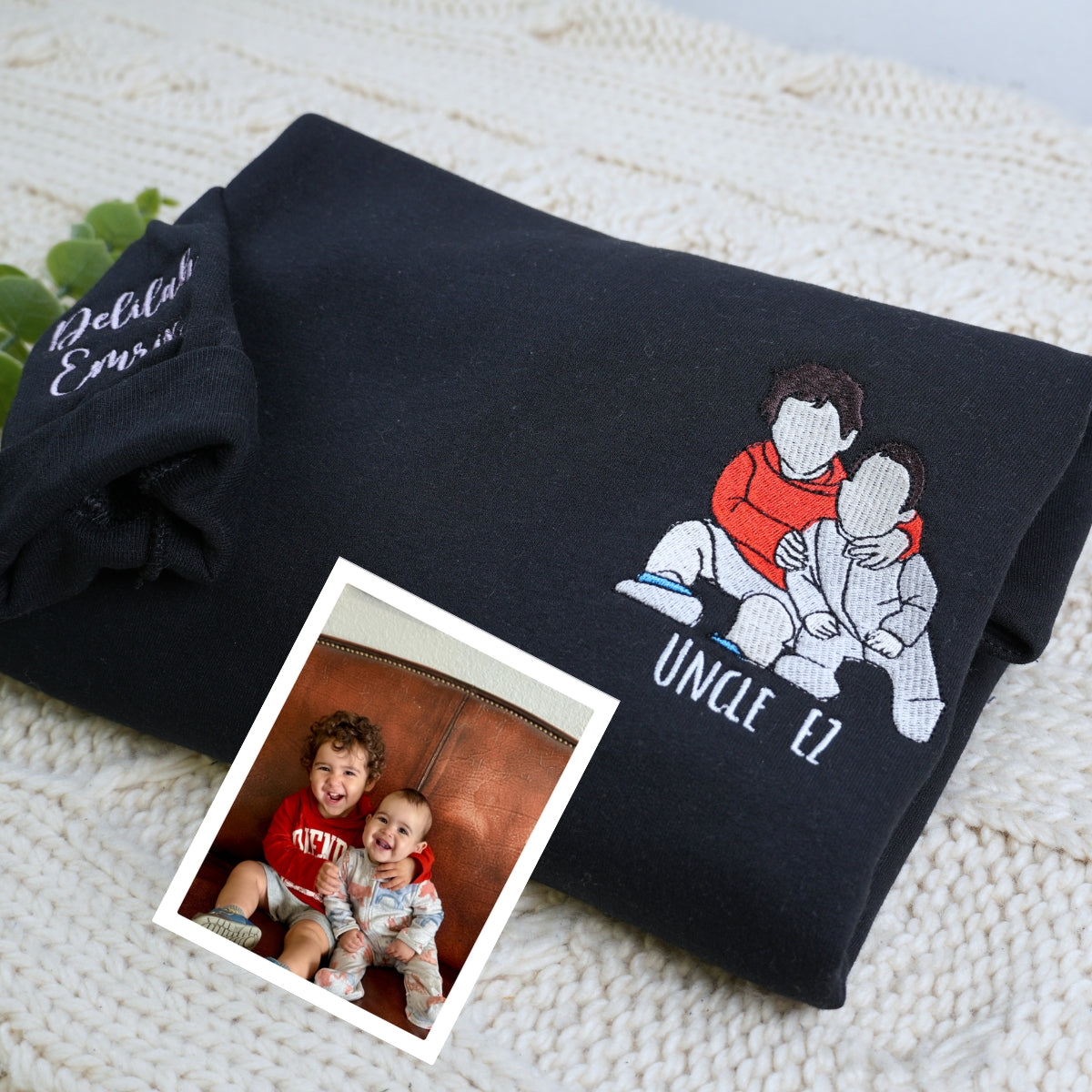 Custom Uncle Portrait Embroidered Sweatshirt & Hoodie – Personalized Gift for Uncle