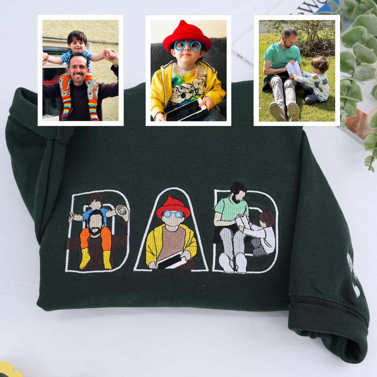 Custom Embroidered Sweatshirt Dad Hoodie Kid Portrait Photo Memorial Gift Personalized Hoodie From Picture