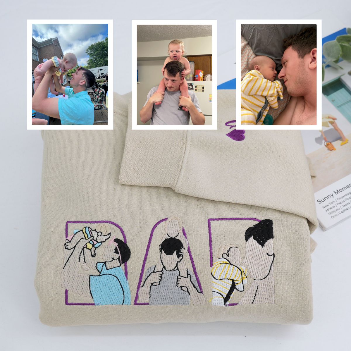 Custom Embroidered Sweatshirt Dad Hoodie Kid Portrait Photo Memorial Gift Personalized Hoodie From Picture