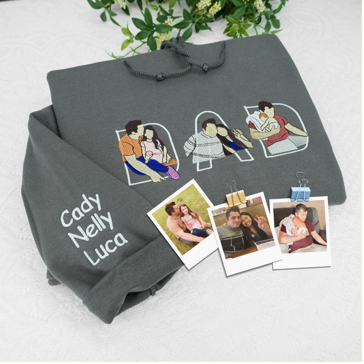 Custom Embroidered Sweatshirt Dad Hoodie Kid Portrait Photo Memorial Gift Personalized Hoodie From Picture