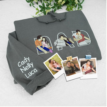 Custom Embroidered Sweatshirt Dad Hoodie Kid Portrait Photo Memorial Gift Personalized Hoodie From Picture