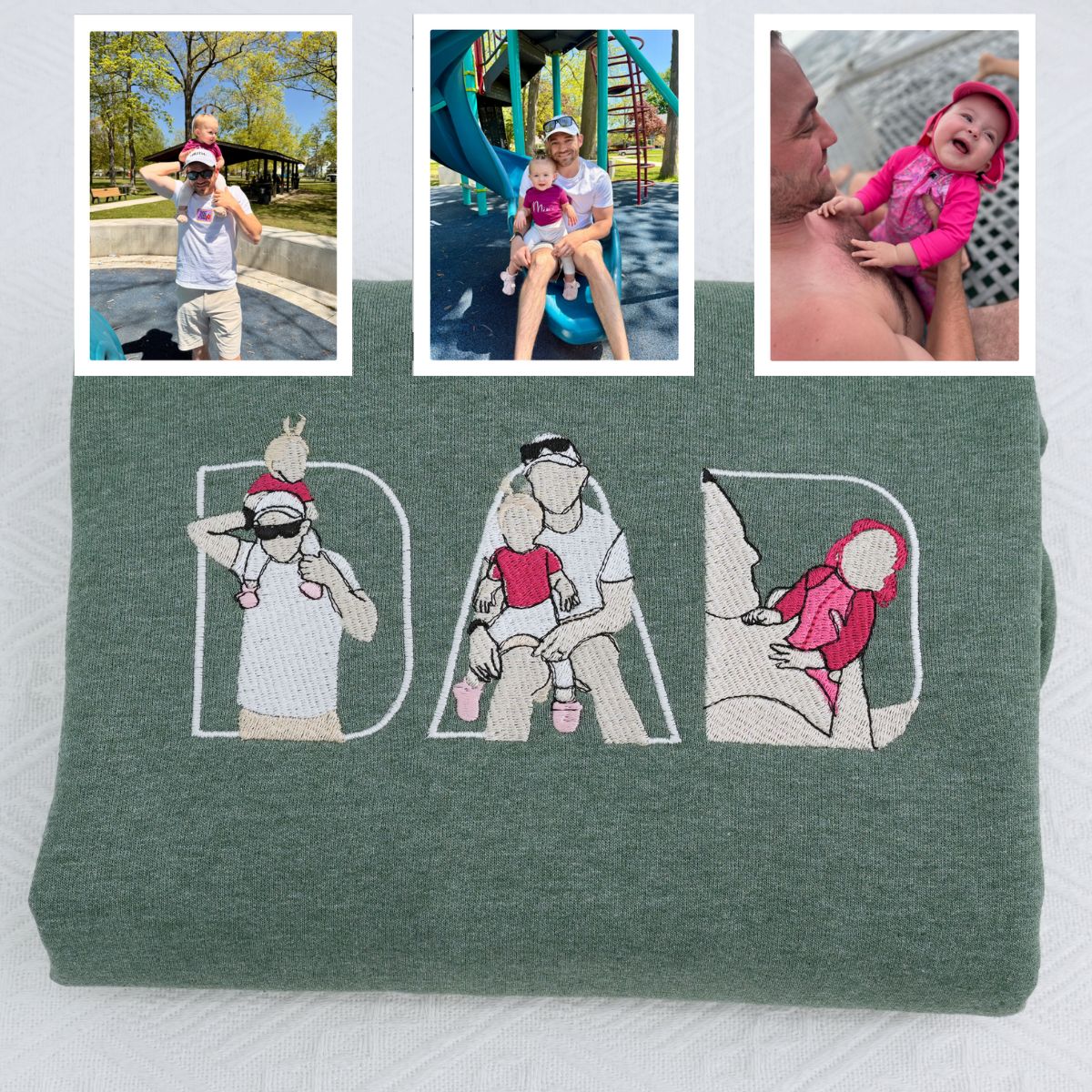 Custom Embroidered Sweatshirt Dad Hoodie Kid Portrait Photo Memorial Gift Personalized Hoodie From Picture