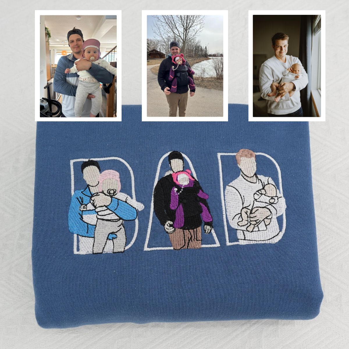 Custom Embroidered Sweatshirt Dad Hoodie Kid Portrait Photo Memorial Gift Personalized Hoodie From Picture