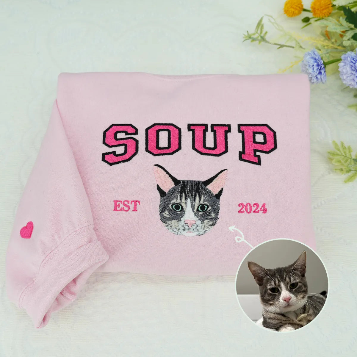 Custom Embroidered Varsity Cat Sweatshirt