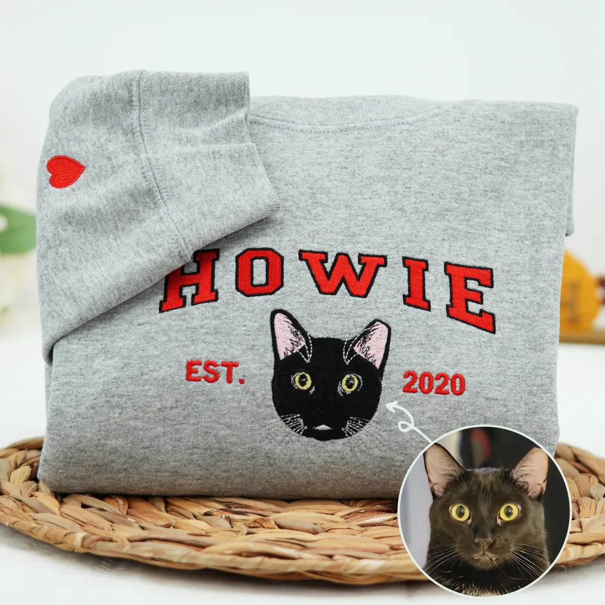 Custom Embroidered Varsity Cat Sweatshirt