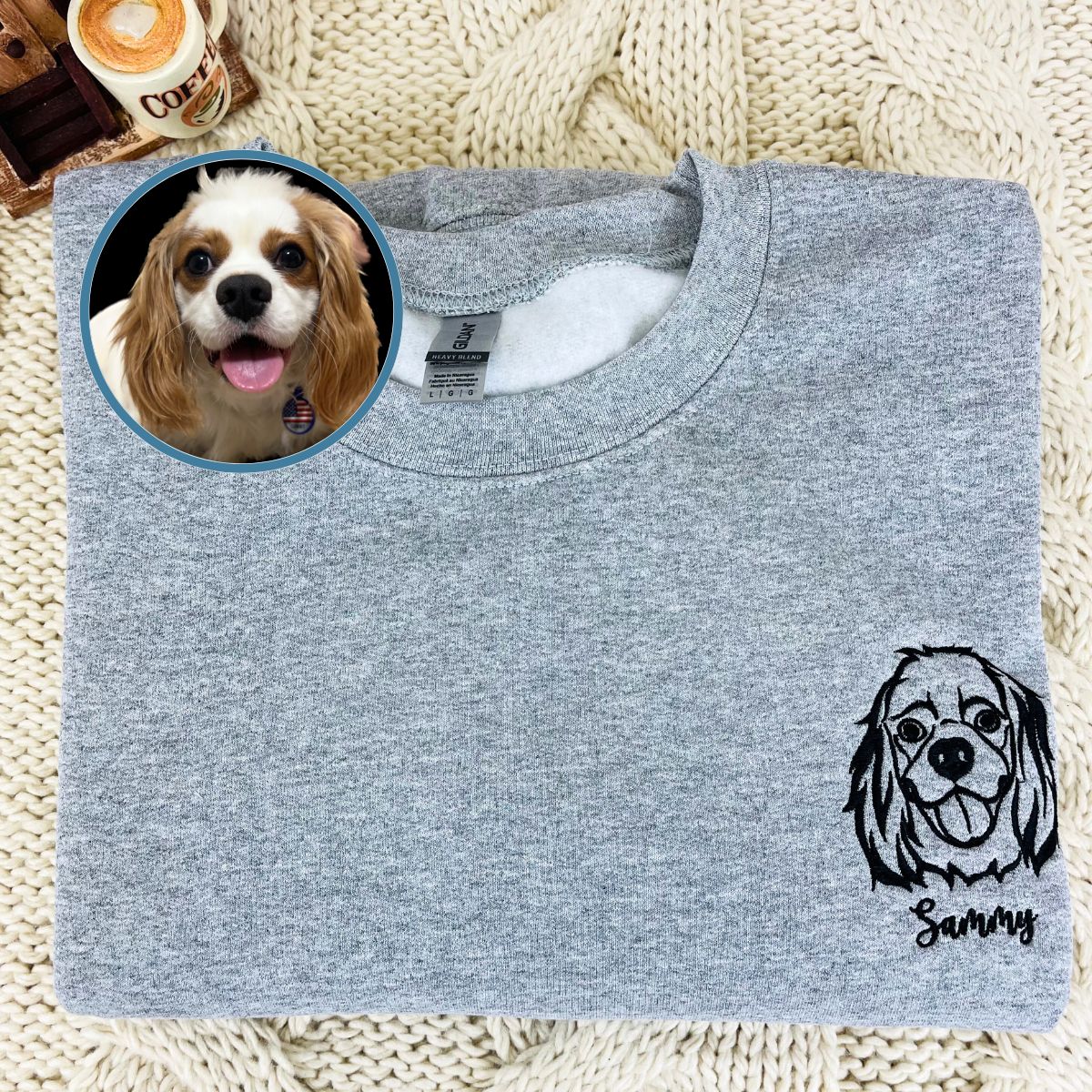 Custom Embroidered Sweatshirt Outline Dog Face Sweater For Dog Owners Nowzent