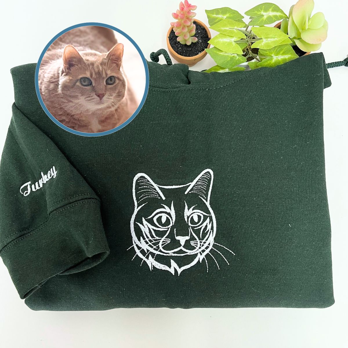 Custom Embroidered Hoodie, Outline Cat Face Hoodie for Humans – Nowzent