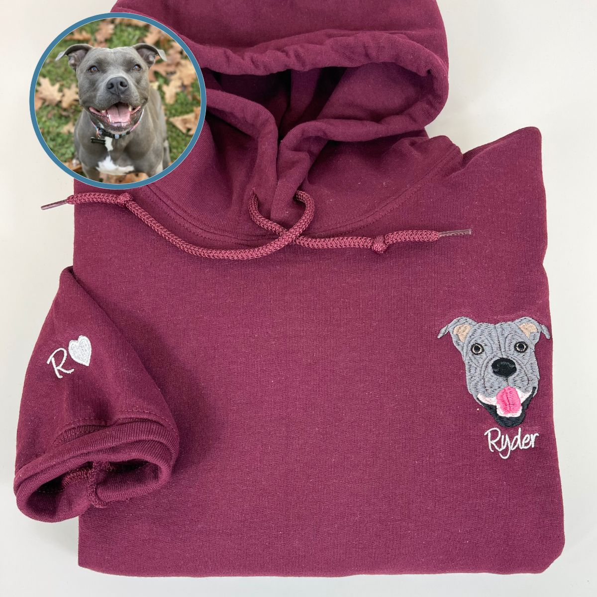 Custom Dog Portrait Embroidered Hoodie Using Dog Photo
