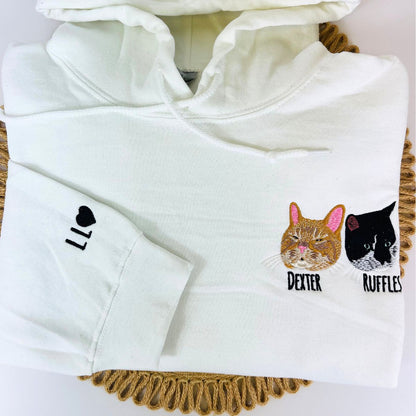 Custom Cat Face Colored Embroidered Hoodie