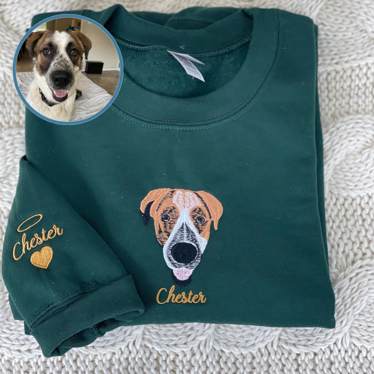 Custom Dog Face Colored Embroidered Sweatshirt