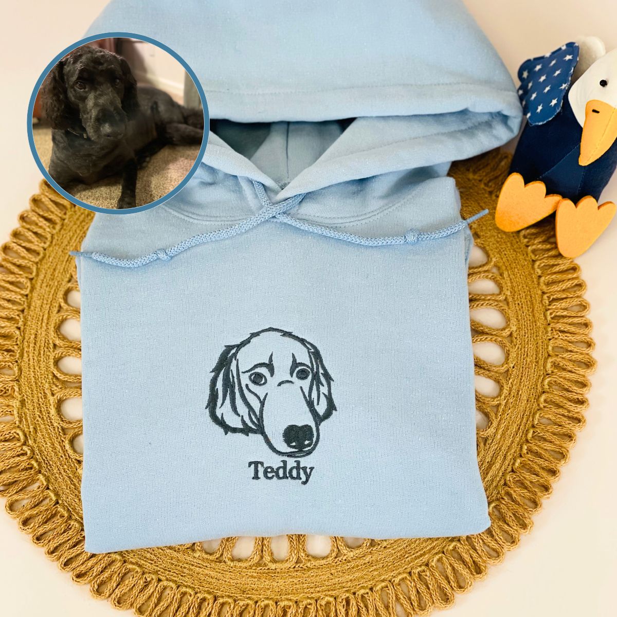 Custom Dog Face Outline Embroidered Hoodie Using Dog Photo