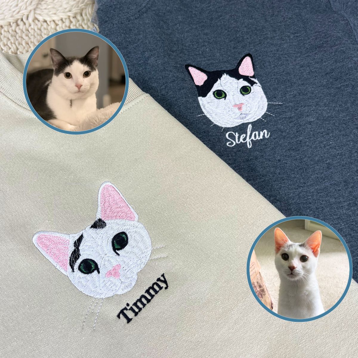 Custom Embroidered Sweatshirt Cat Face Sweater for Cat Lovers Nowzent