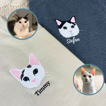 Custom Cat Face Colored Embroidered Sweatshirt