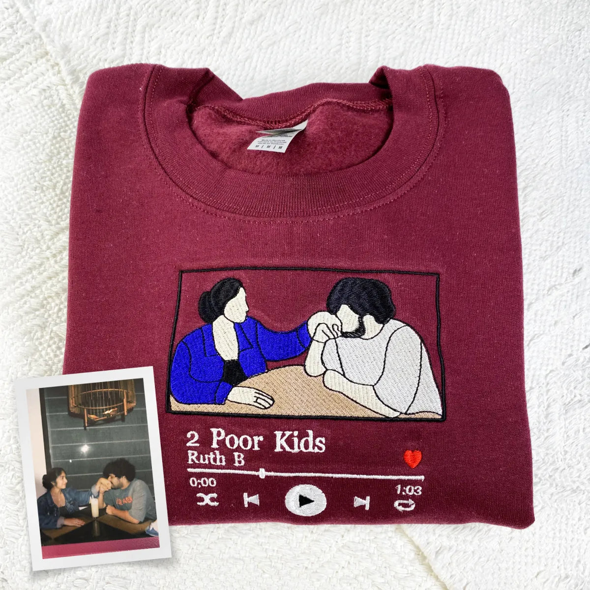 Custom Embroidered Favorite Song Sweatshirt & Hoodie with Photo Portrait – Romantic Gift for Couples