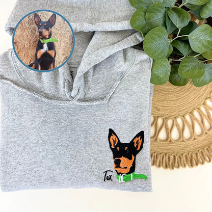 Custom Dog Portrait Embroidered Hoodie Using Dog Photo