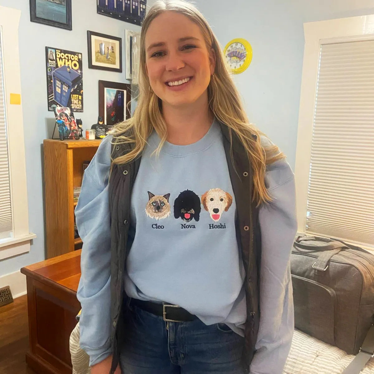 Custom Cat Face Colored Embroidered Sweatshirt