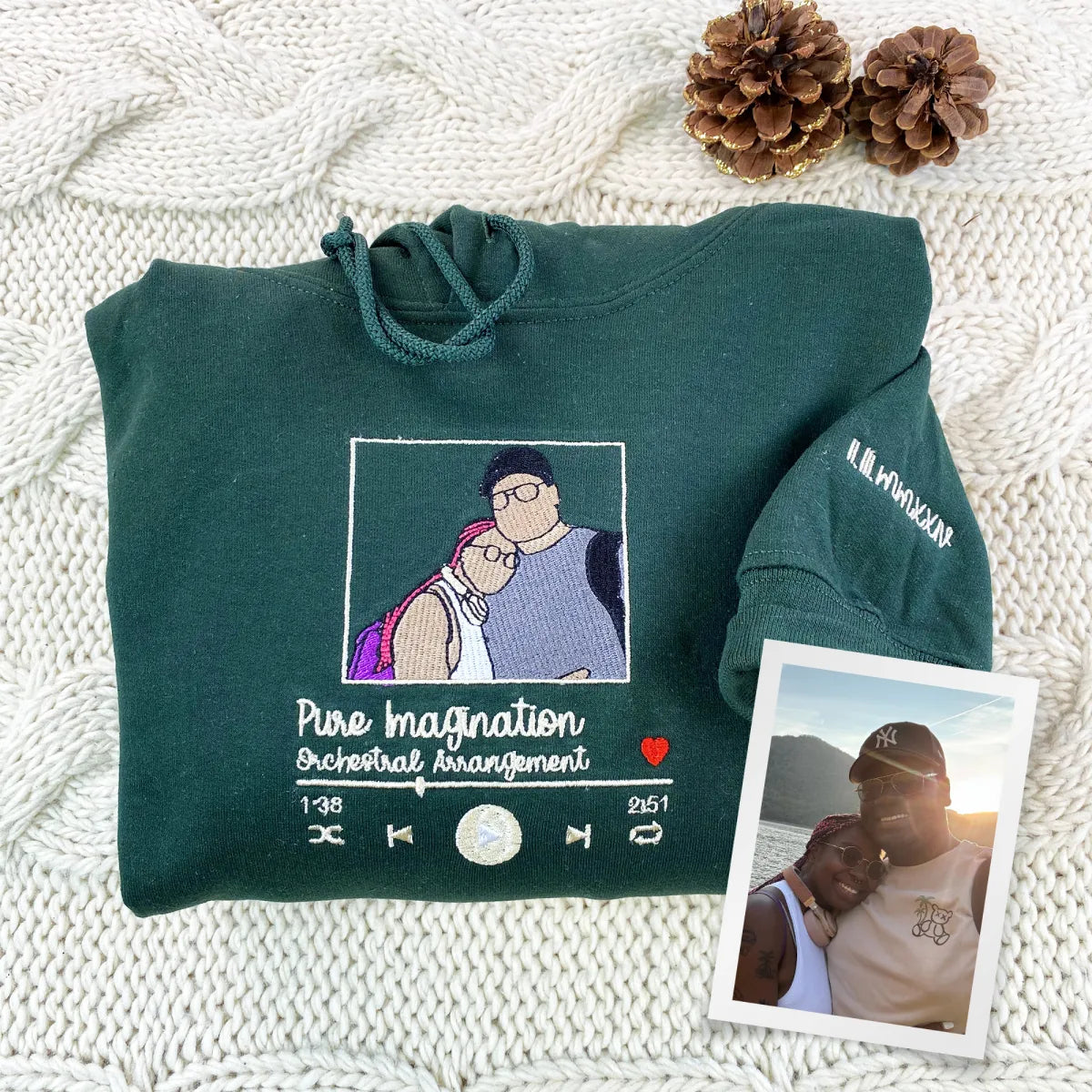 Custom Embroidered Favorite Song Sweatshirt & Hoodie with Photo Portrait – Romantic Gift for Couples