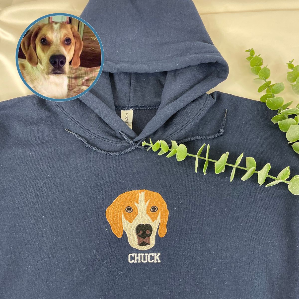 Custom Dog Portrait Embroidered Hoodie Using Dog Photo