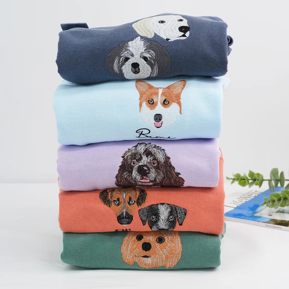 Custom Cat Face Colored Embroidered Sweatshirt