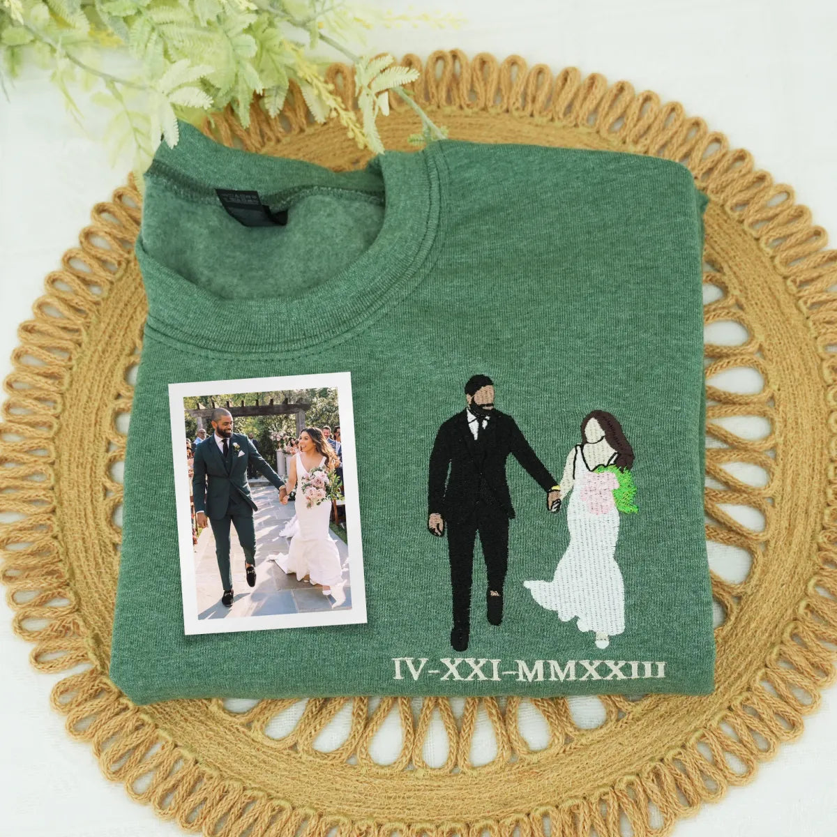 Custom Embroidered Wedding Hoodie & Sweatshirt with Personalized Couple Portrait – Matching Sweatshirts from Photo