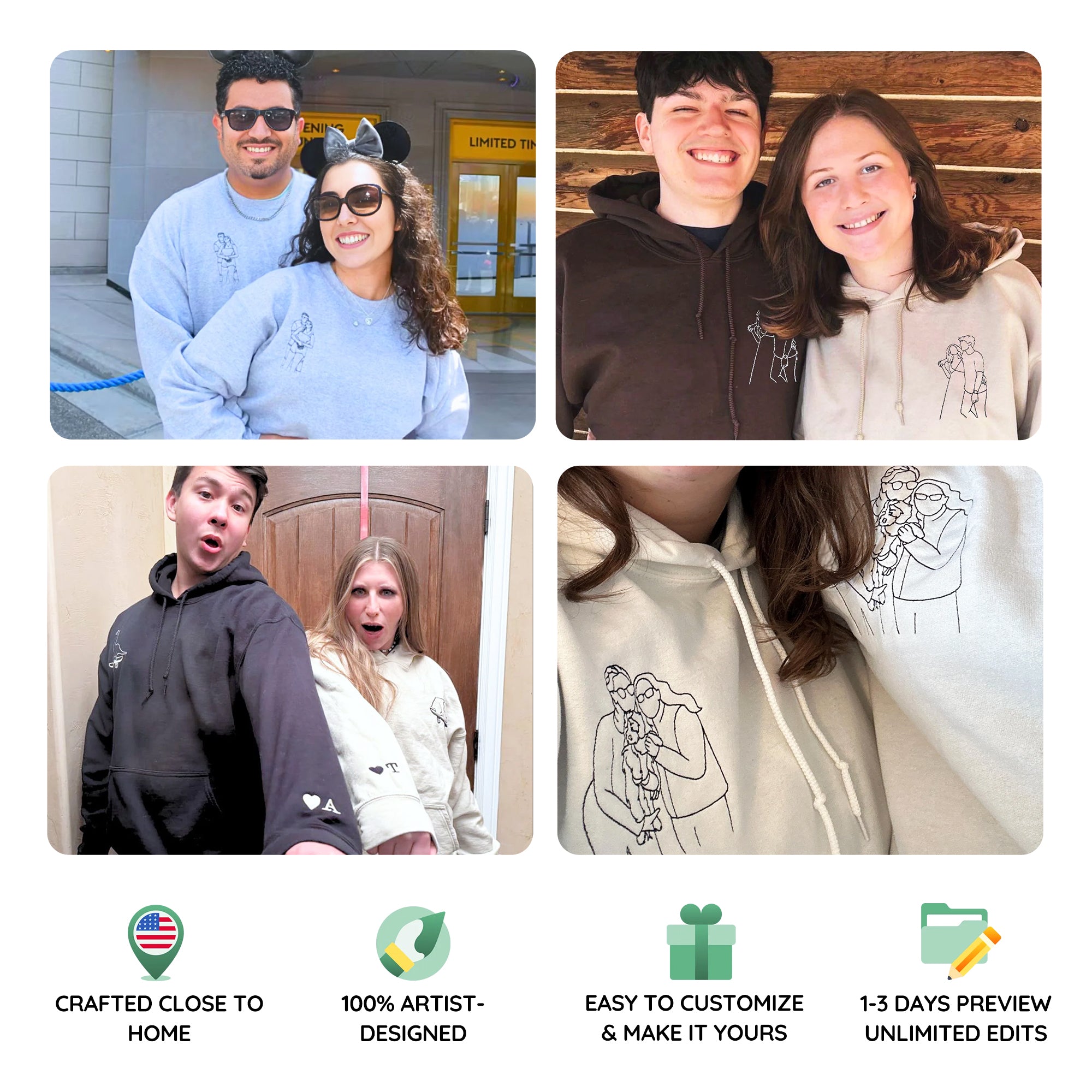 Custom Embroidered Wedding Portrait Sweatshirts & Hoodies – Personalized Photo Couple & Engagement Gift