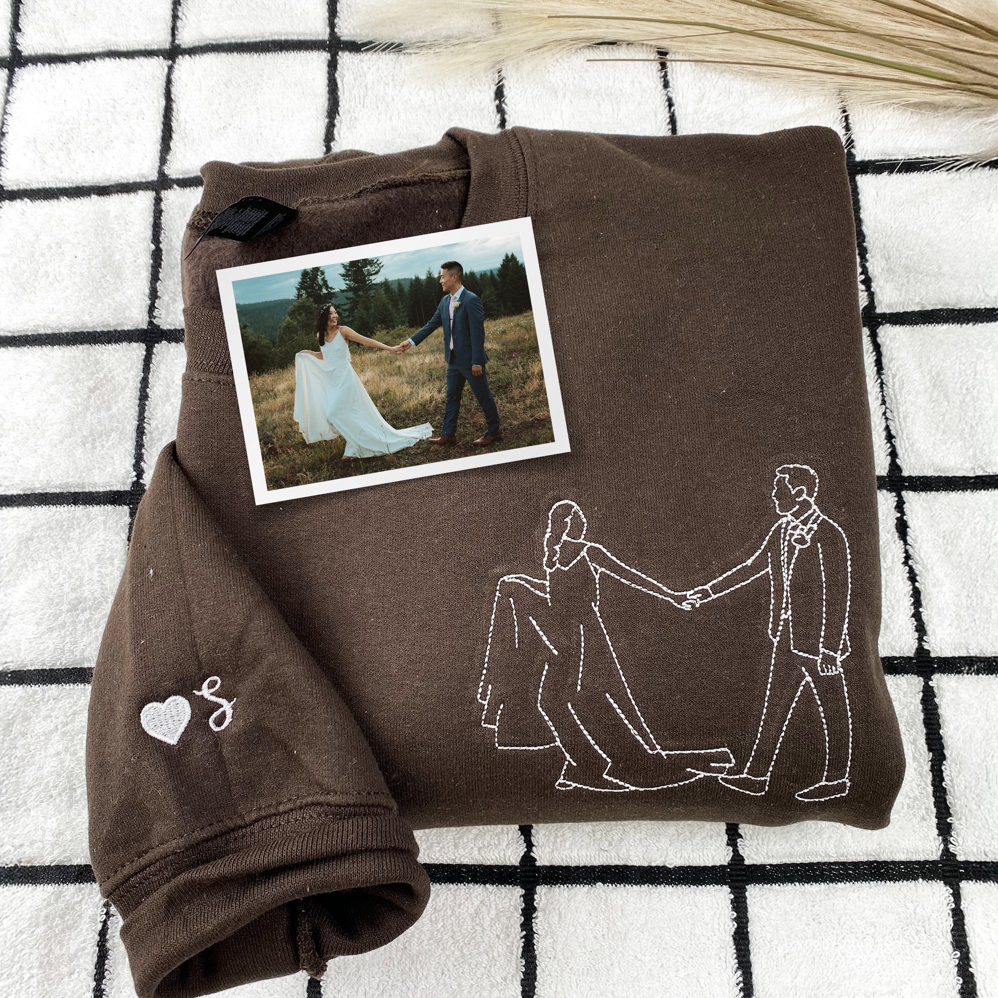 Custom Embroidered Wedding Portrait Sweatshirts & Hoodies – Personalized Photo Couple & Engagement Gift