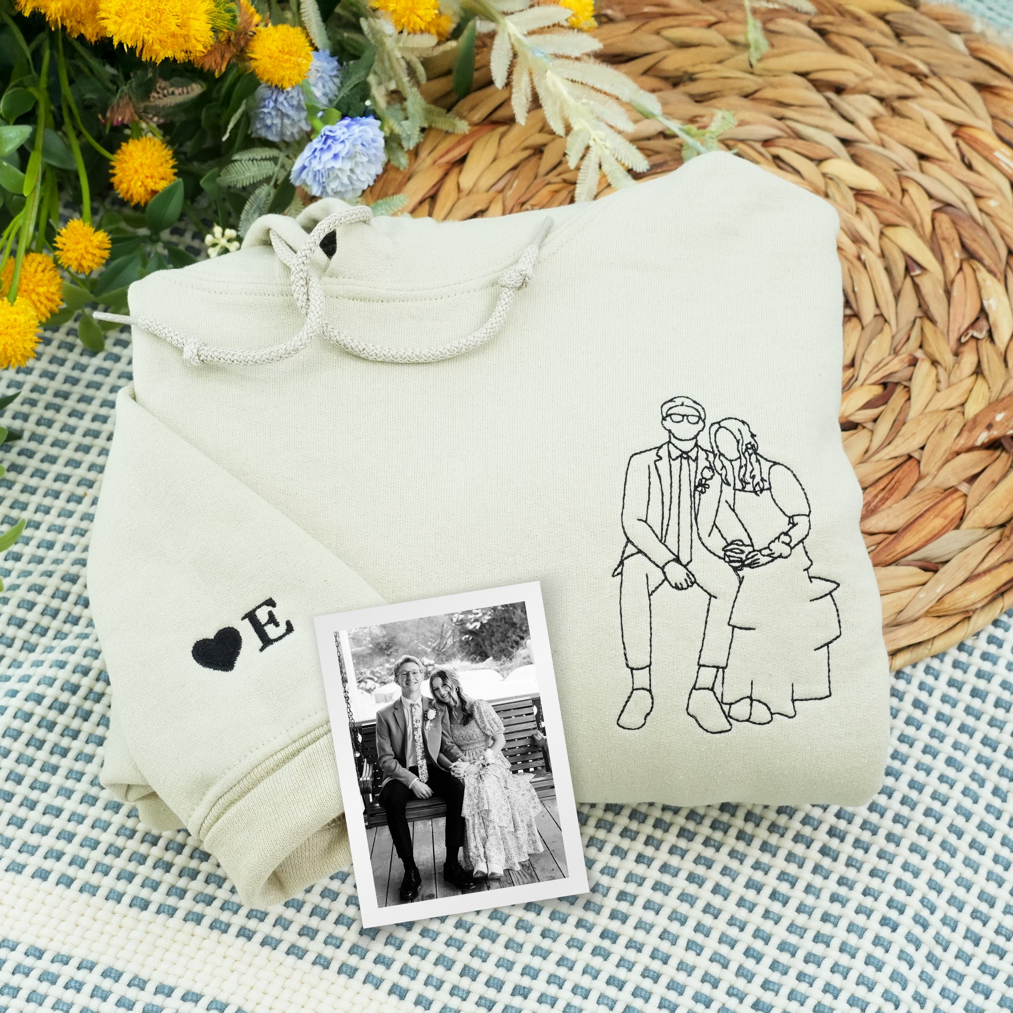 Custom Embroidered Wedding Portrait Sweatshirts & Hoodies – Personalized Photo Couple & Engagement Gift