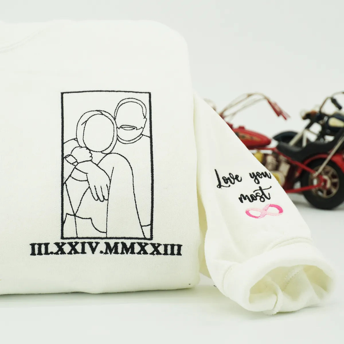 Custom Embroidered Sweatshirts & Hoodies with Personalized Outline Couple Portrait from Photo