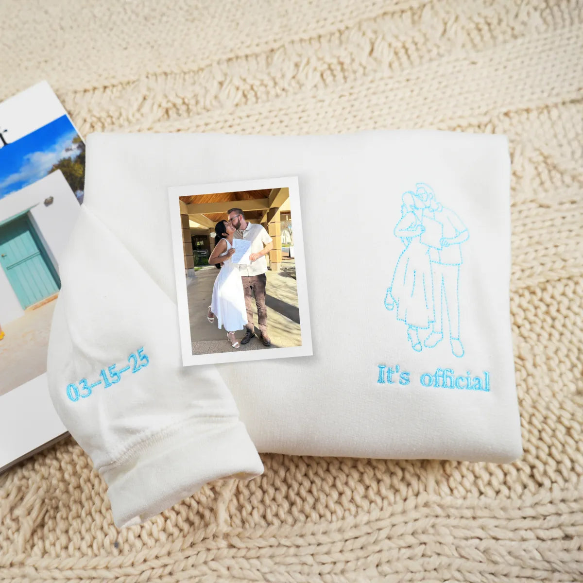 Custom Embroidered Sweatshirts & Hoodies with Personalized Outline Couple Portrait from Photo
