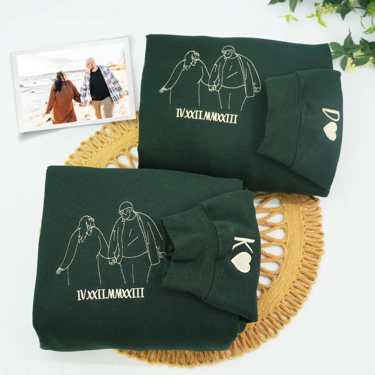 Custom Embroidered Sweatshirts & Hoodies with Personalized Outline Couple Portrait from Photo