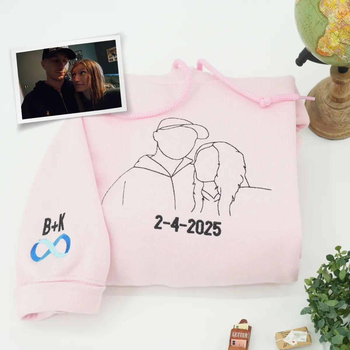 Custom Embroidered Sweatshirts & Hoodies with Personalized Outline Couple Portrait from Photo
