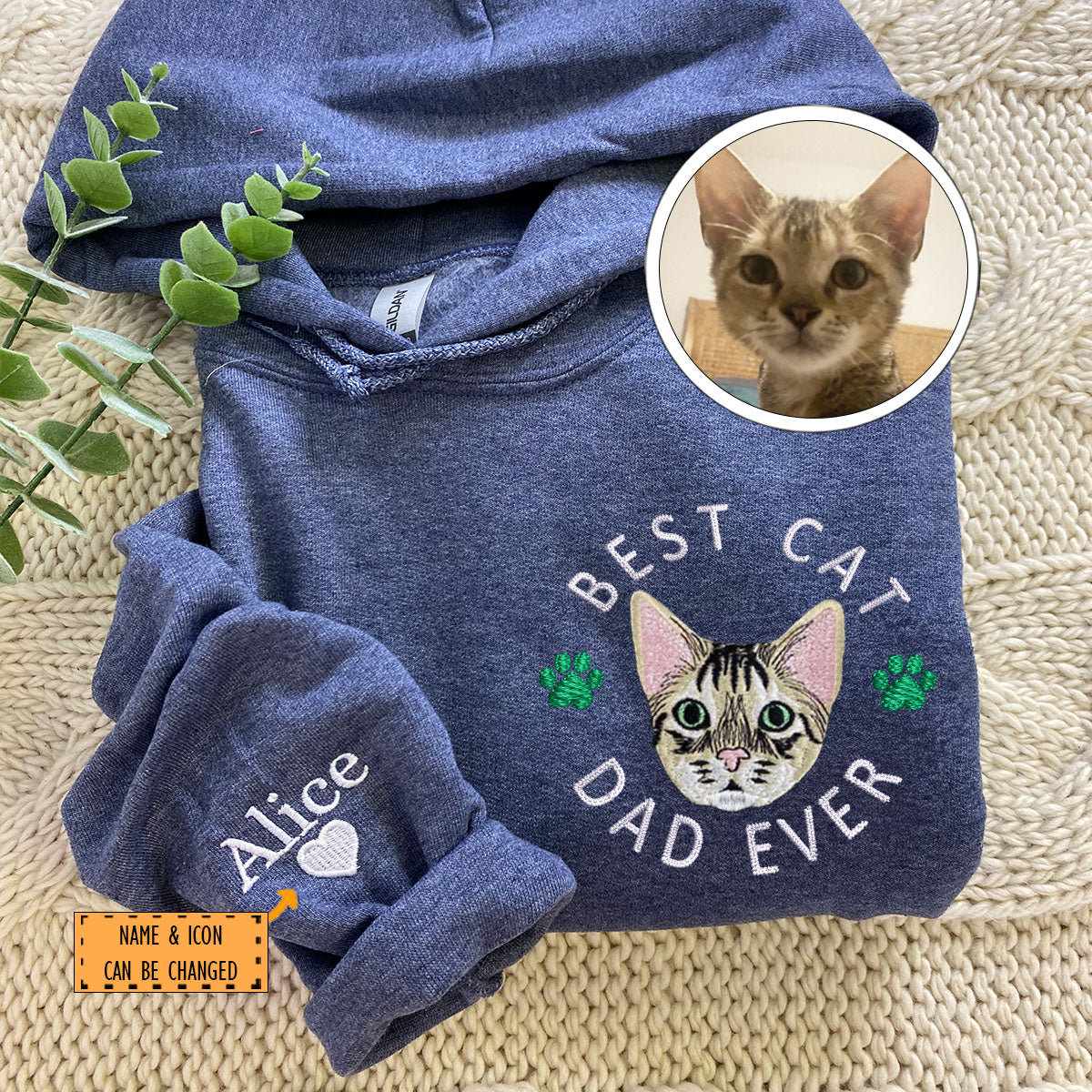 Custom Embroidered Best Cat Dad Ever Hoodie