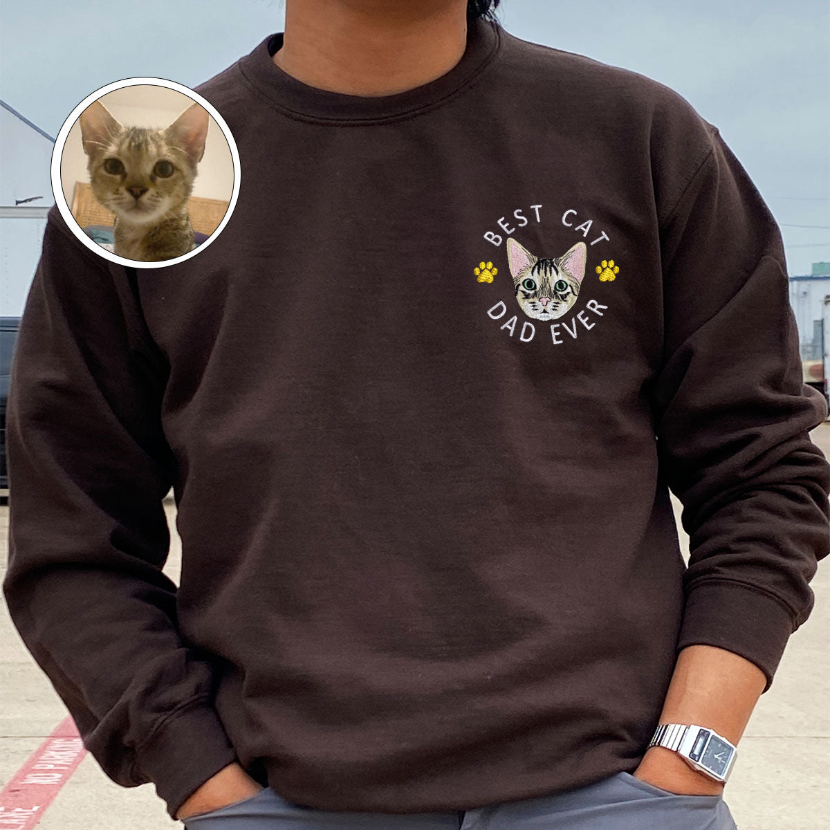 Custom Embroidered Best Cat Dad Ever Sweatshirt