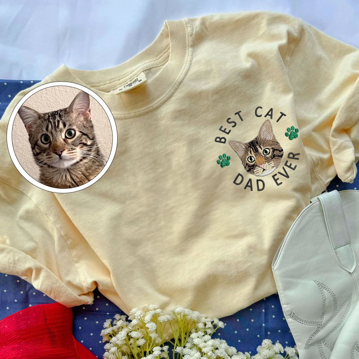 Custom Embroidered Best Cat Dad Ever T-Shirt