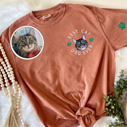 Custom Embroidered Best Cat Dad Ever T-Shirt