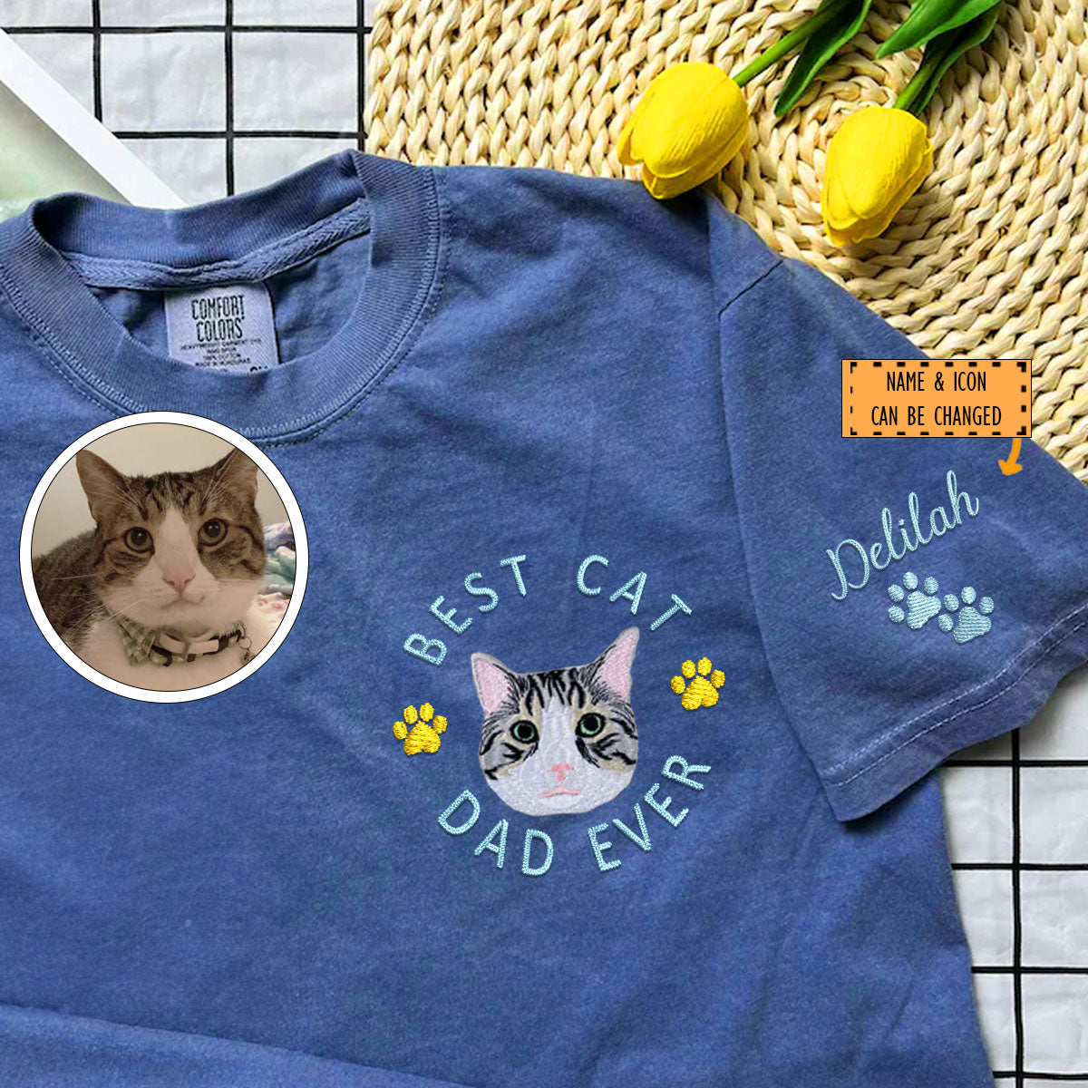 Custom Embroidered Best Cat Dad Ever T-Shirt