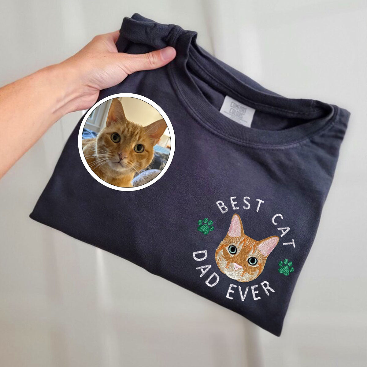 Custom Embroidered Best Cat Dad Ever T-Shirt