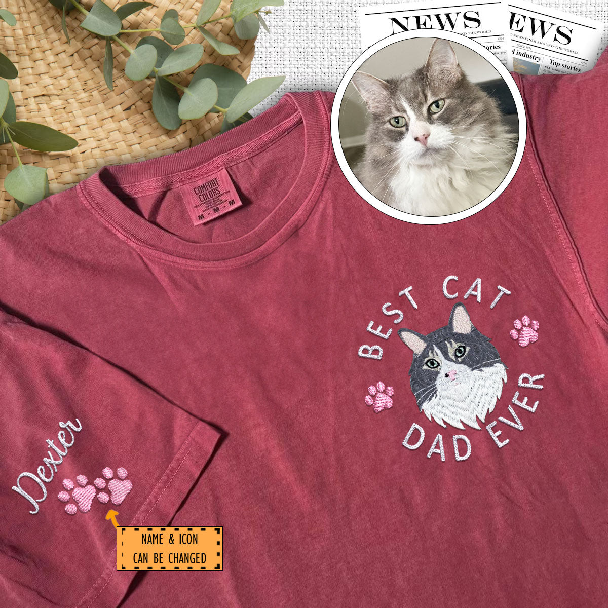 Custom Embroidered Best Cat Dad Ever T-Shirt