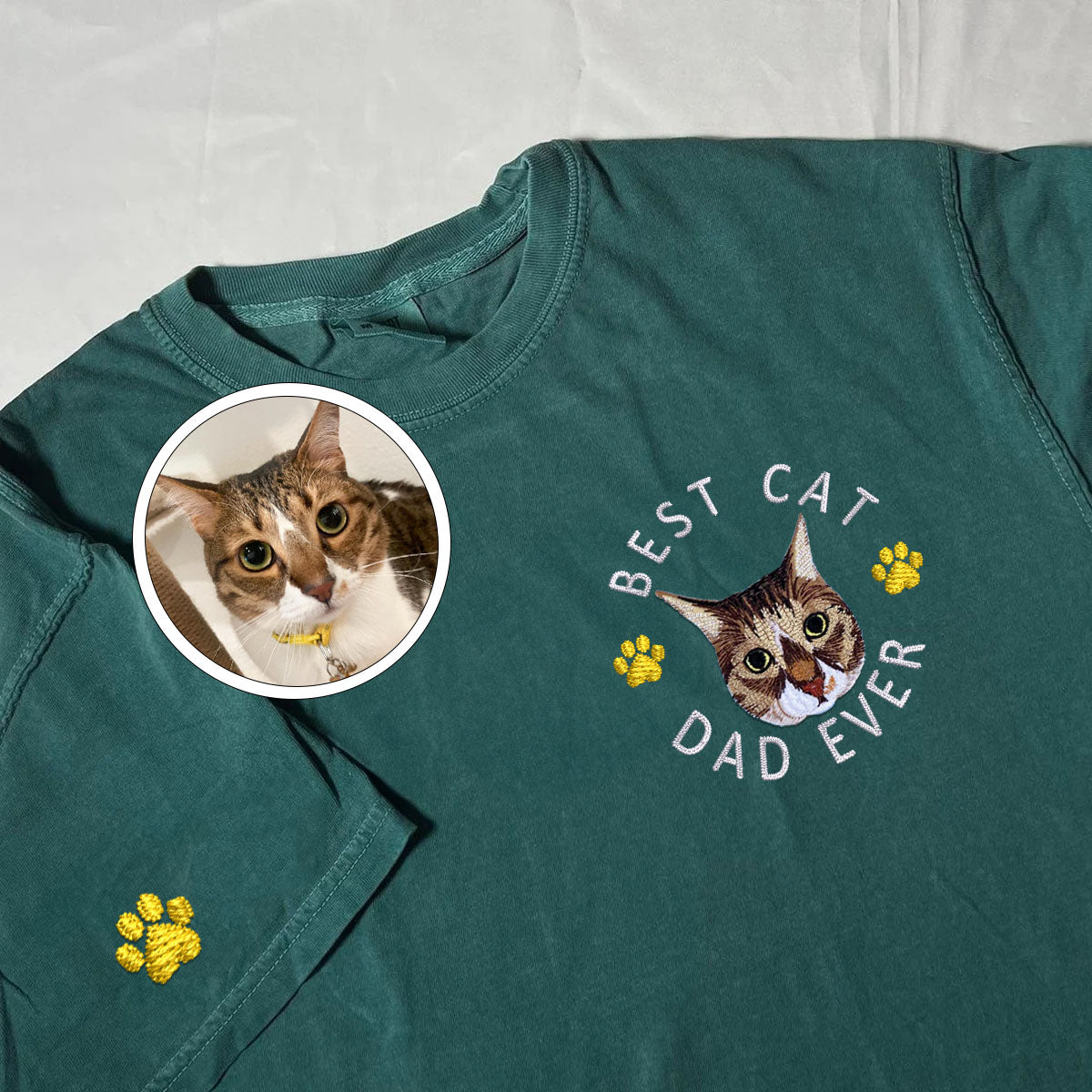 Custom Embroidered Best Cat Dad Ever T-Shirt