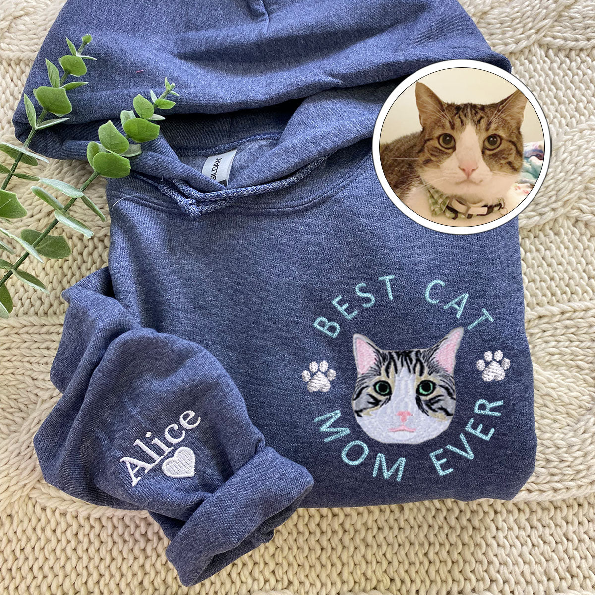 Custom Embroidered Hoodie Best Cat Mom Ever for Cat Lovers Nowzent