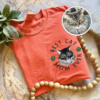 Custom Embroidered Best Cat Mom Ever T-Shirt