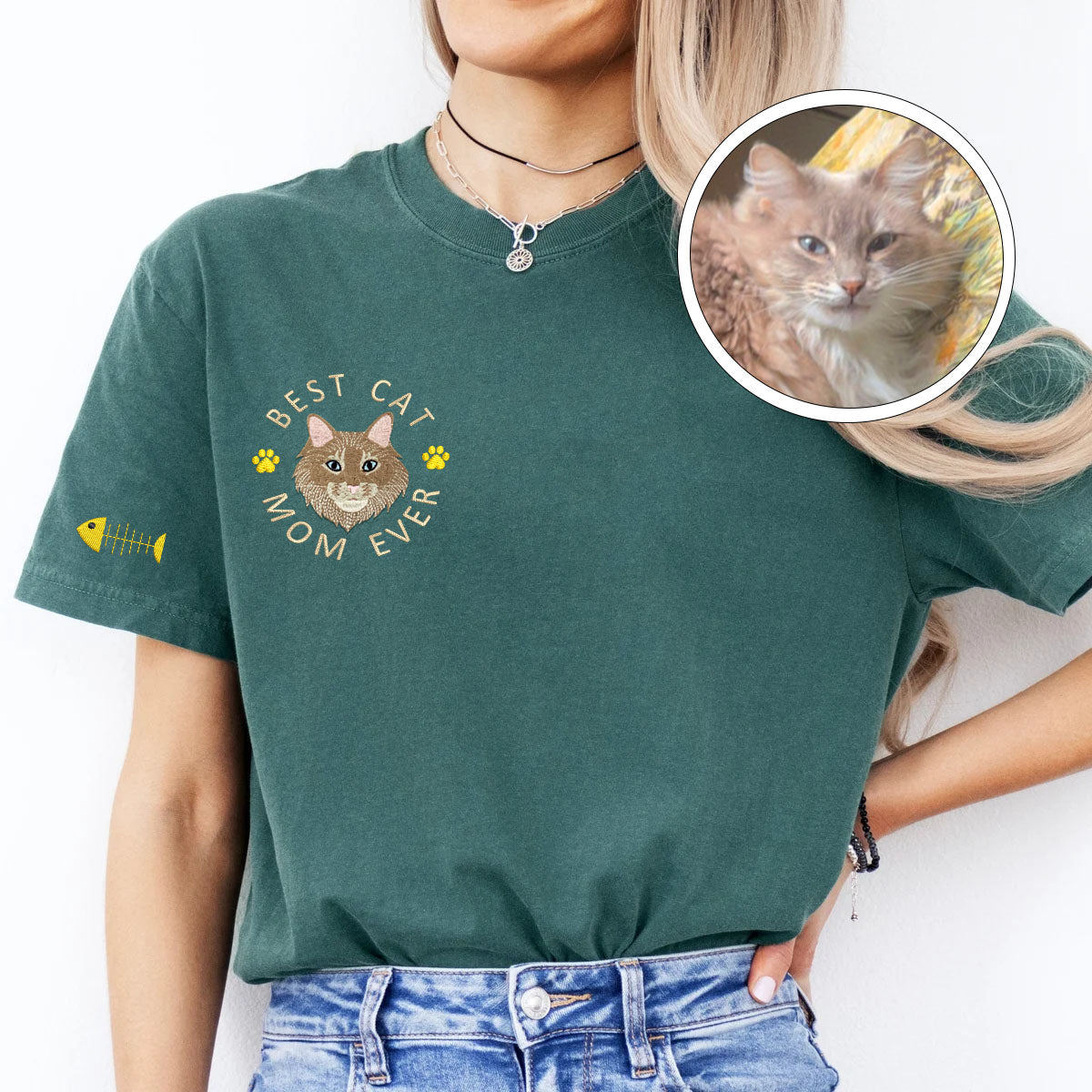 Custom Embroidered Best Cat Mom Ever T-Shirt