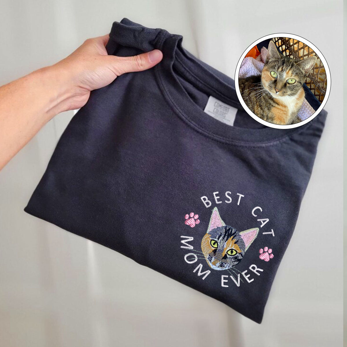 Custom Embroidered Best Cat Mom Ever T-Shirt