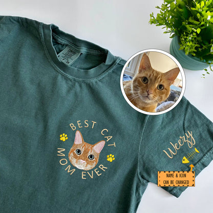 Custom Embroidered Best Cat Mom Ever T-Shirt