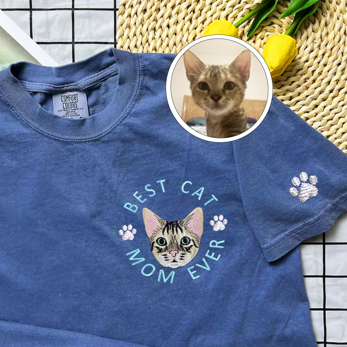 Embroidered cat shirt best sale