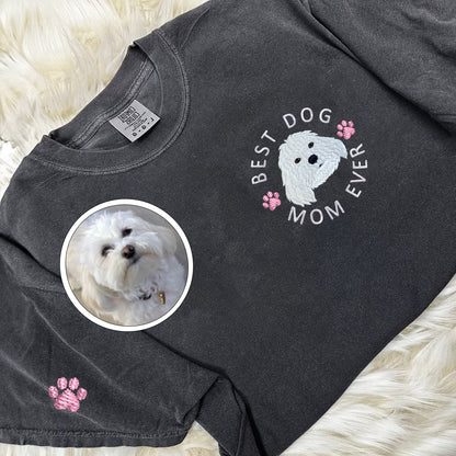 Custom Embroidered Best Dog Mom Ever T-Shirt