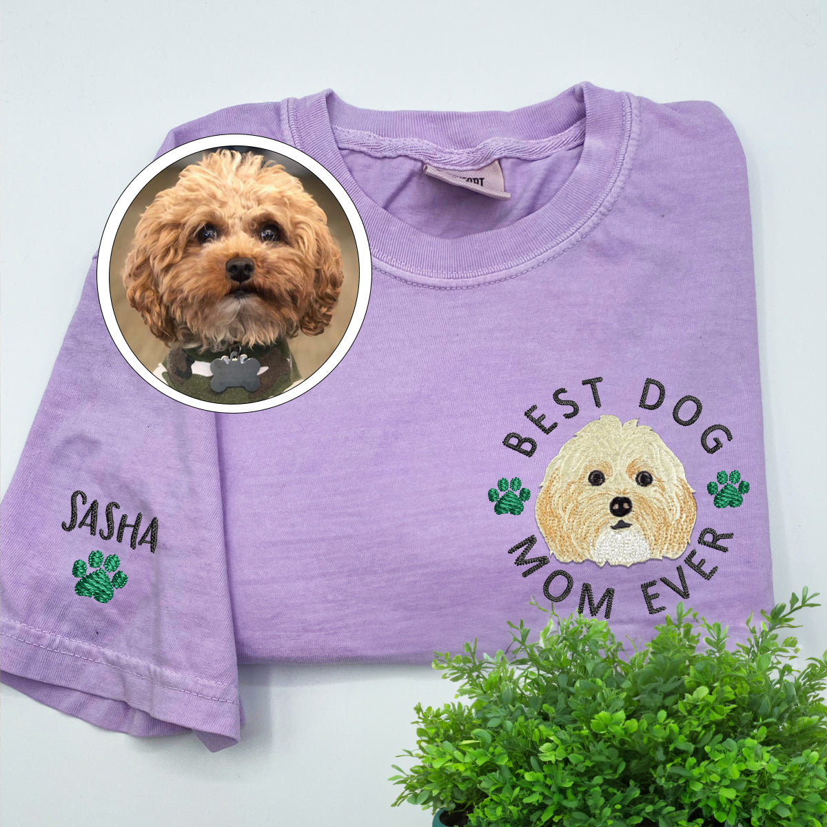 Custom Embroidered Best Dog Mom Ever T-Shirt